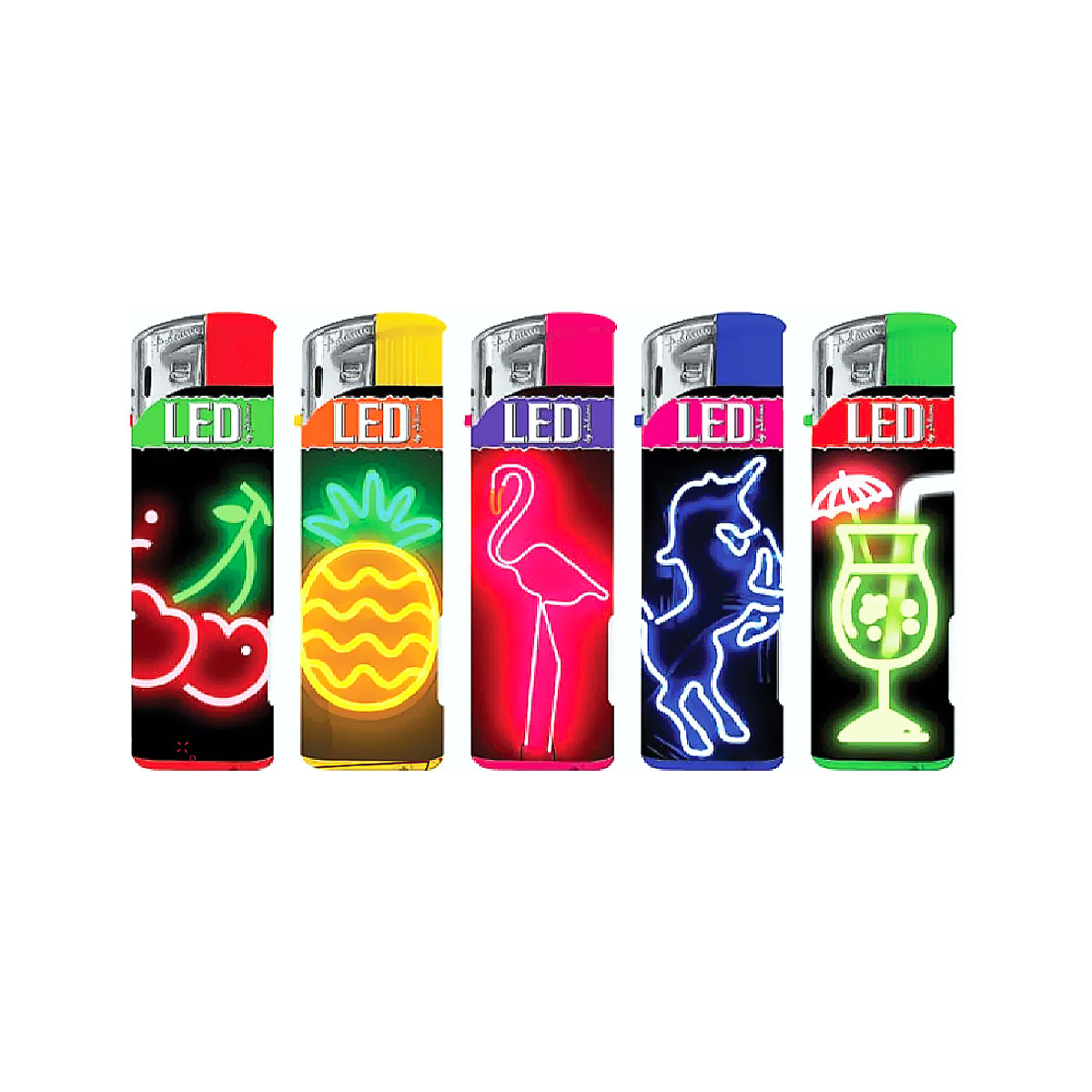 Isqueiros com LED- Neon- Conjunto de 5