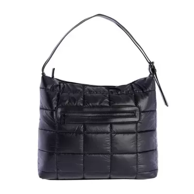 Mala preta acolchoada com alça e bolso de zíper frontal