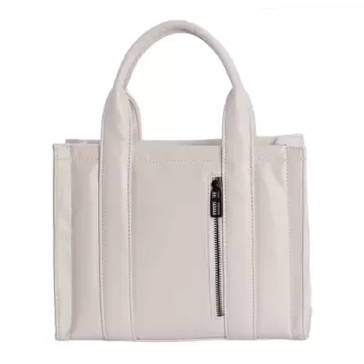 Mala de mão bege claro com duas alças e bolso exterior com fecho