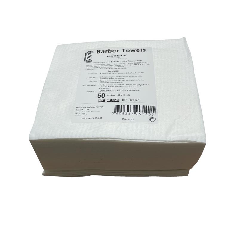 ESTETA TOALHA DESCARTAVEL BARBER TOWEL BRANCA 40X40CM BIODEGRADÁVEL 50 UNIDADES  02.9540