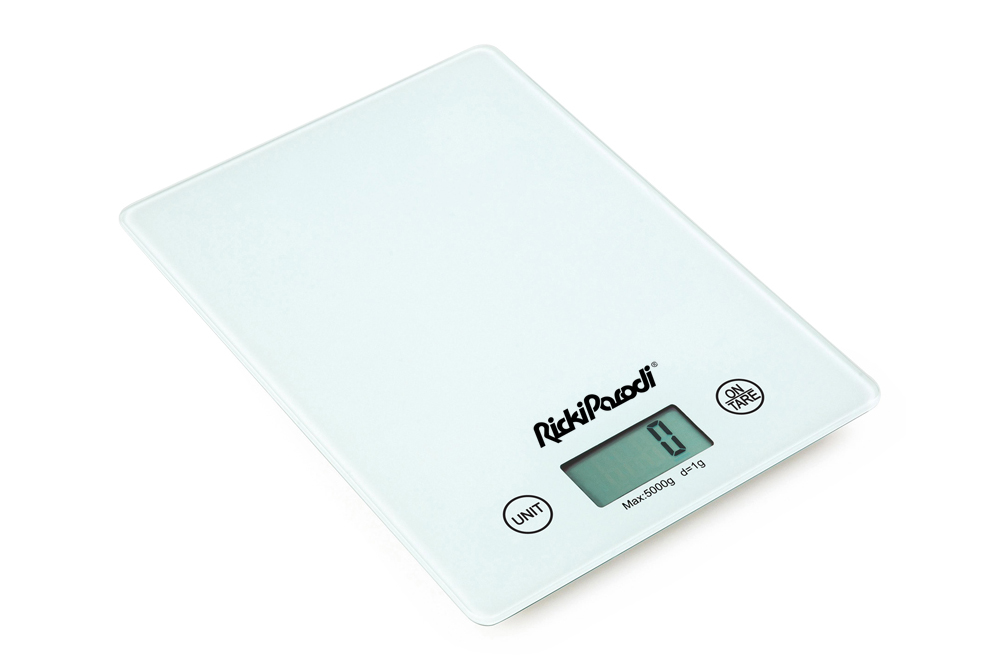 Balança digital de cozinha em vidro branco com visor LCD