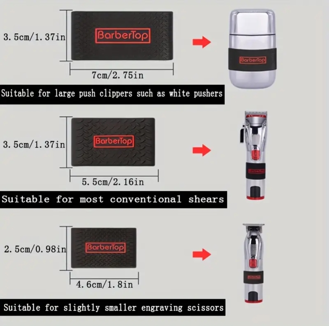 Etiquetas pretas BarberTop para ferramentas de barbear com medidas e indicações
