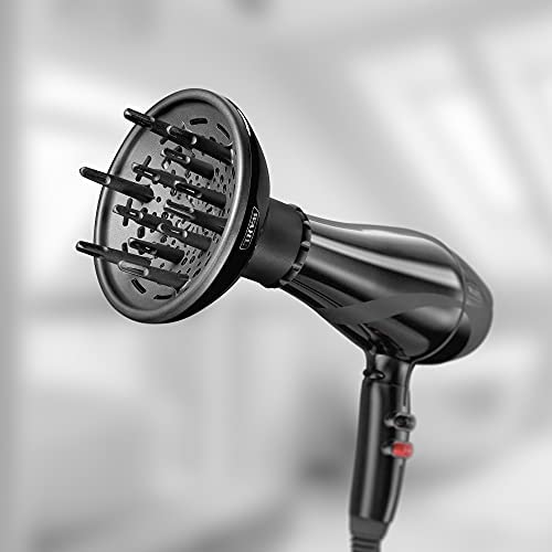 Secador de cabelo preto com difusor redondo acoplado