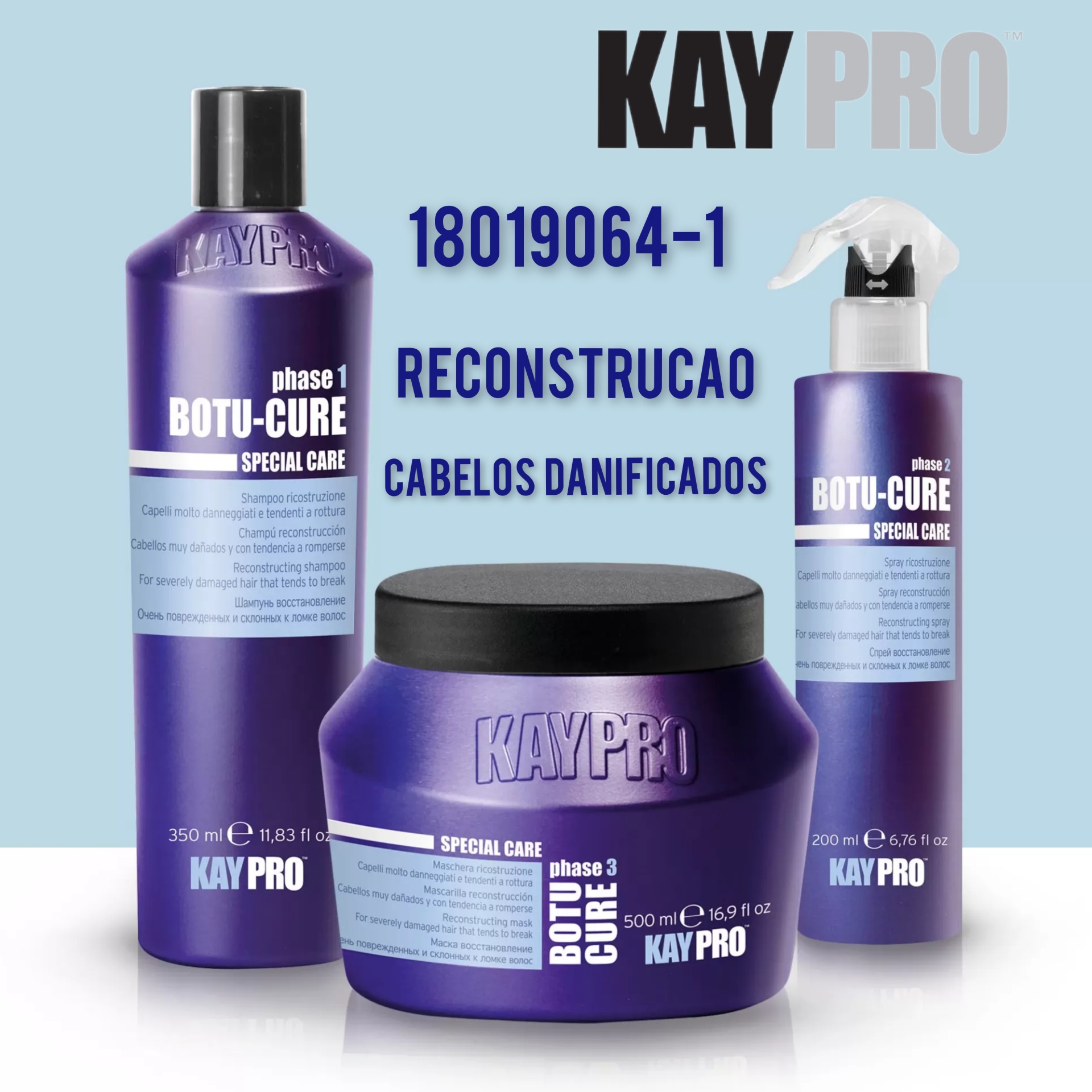 KAYPRO PACK SHAMPOO + MÁSCARA + LOÇÃO  BOTU-CURE RECONSTRUÇÃO CAPILAR 900ML 18019064-1