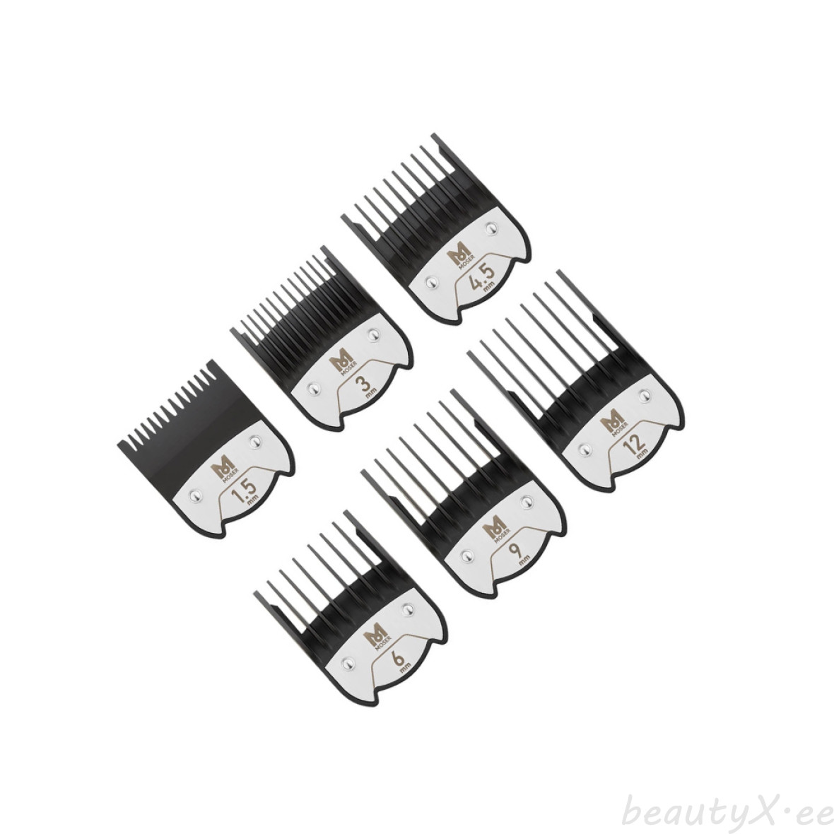 Pentes para máquinas de cortar cabelo com tamanhos indicados.