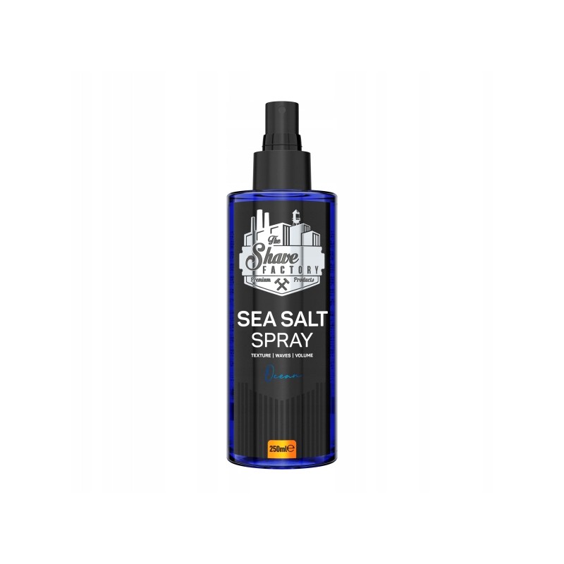 Frasco azul com spray preto e rótulo preto com texto branco e cinzento