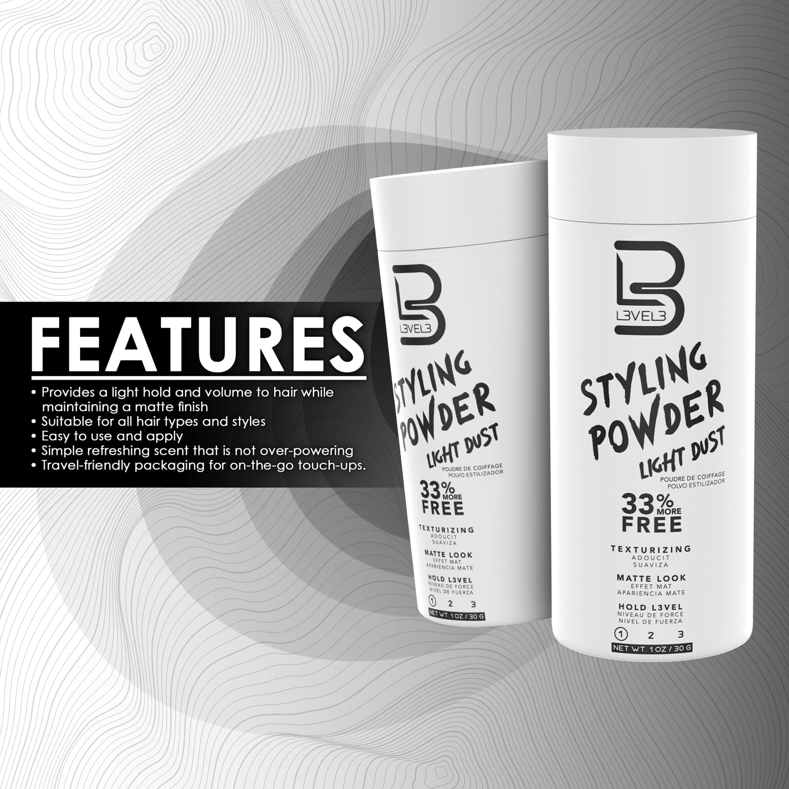 LEVEL3 HAIR STYLING POWDER LIGTH DUST CERA EM PO MATTE CONTROLO LEVE 30 GRS