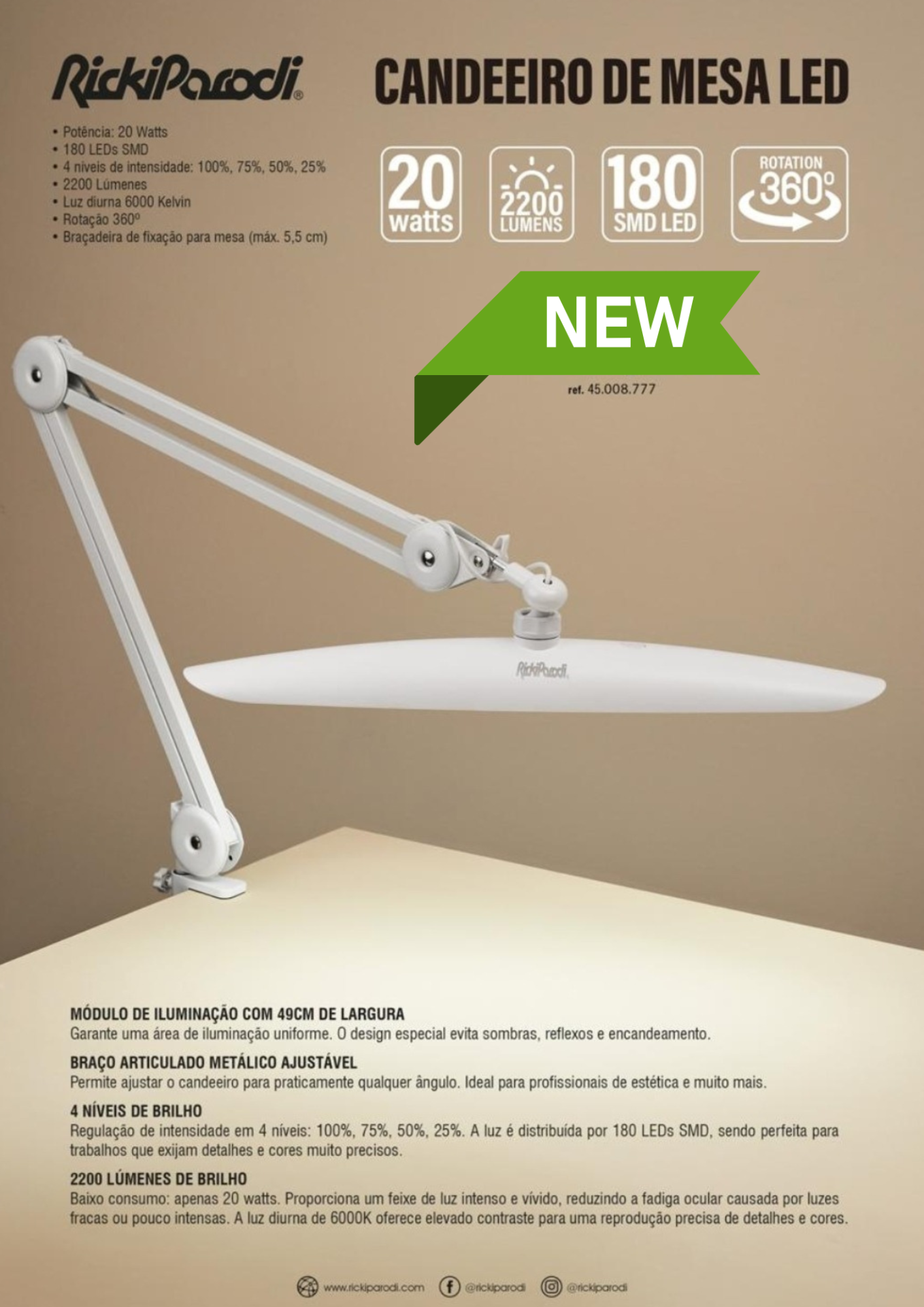 RICKIPARODI CANDEEIRO MESA LED BRANCO 24W 45008777