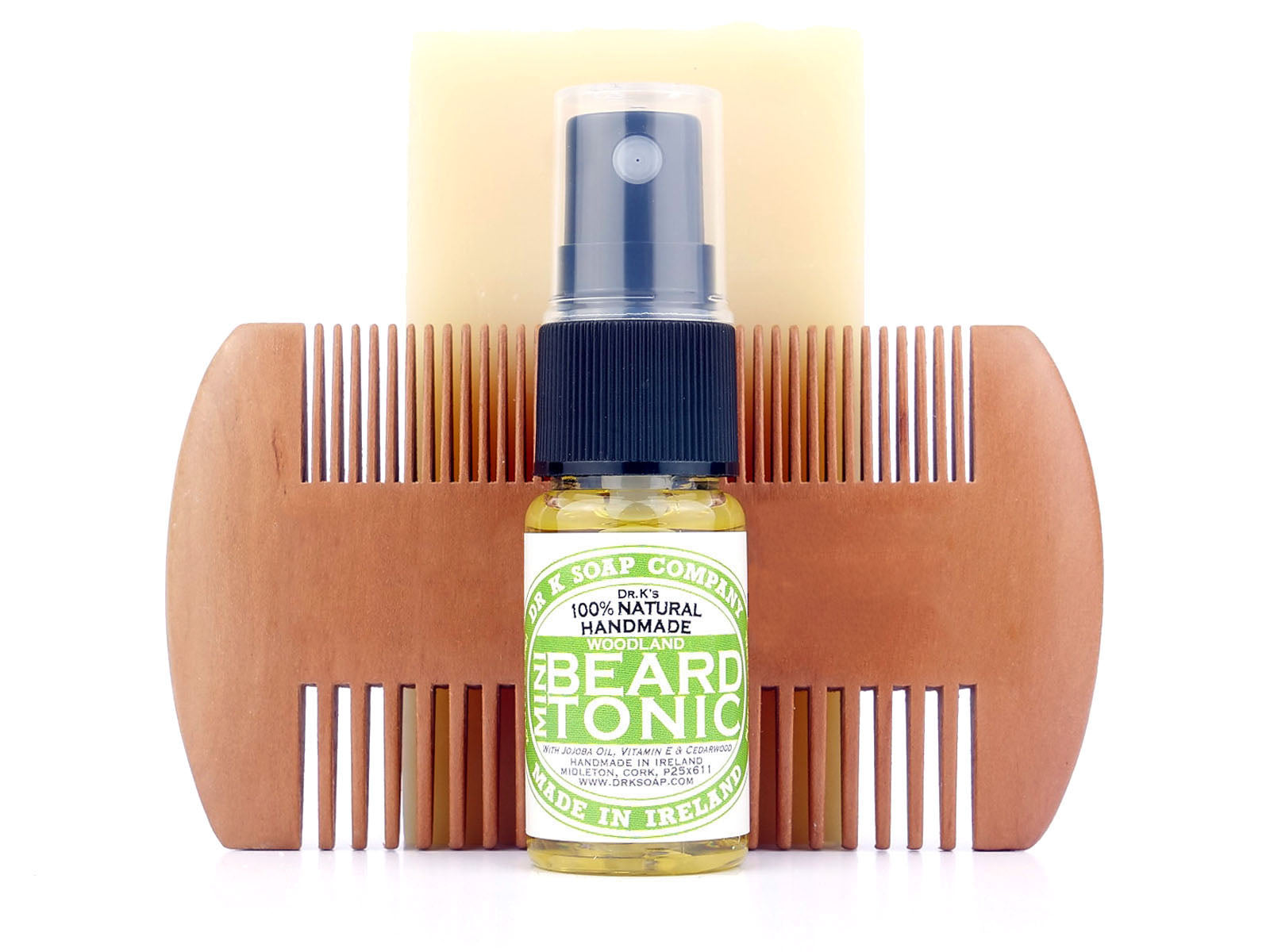 Frasco de spray de tonic para barba com pente de madeira