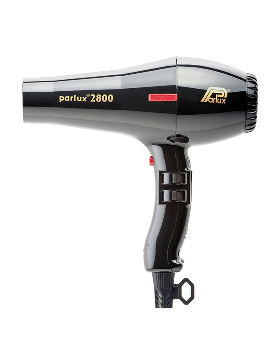 Secador de cabelo Parlux 2800 preto com botões e logotipo dourado