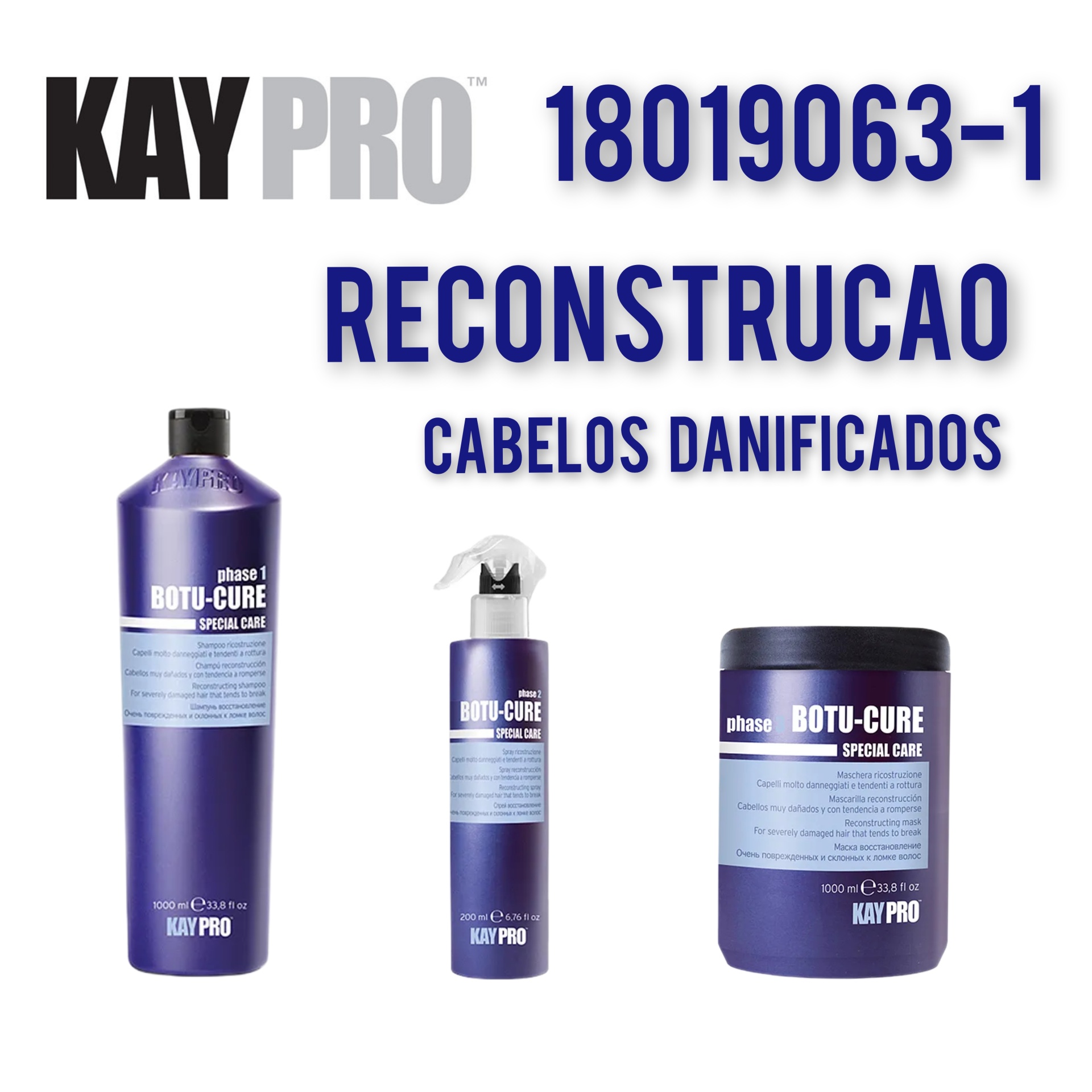 KAYPRO PACK SHAMPOO + MÁSCARA + LOÇÃO  BOTU-CURE RECONSTRUÇÃO CAPILAR 2200ML 18019063-1