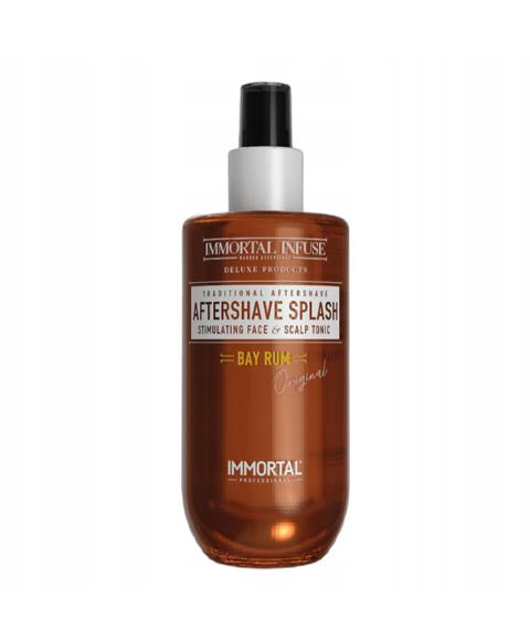 Frasco de aftershave splash castanho com tampa preta e rótulo branco