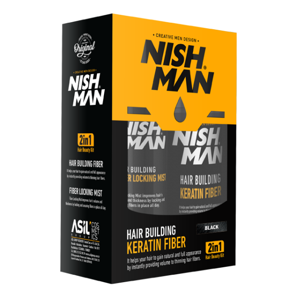 NISHMAN KERATIN FIBERS BLACK / PRETO + SPRAY FIXADOR NMN-160-BLA