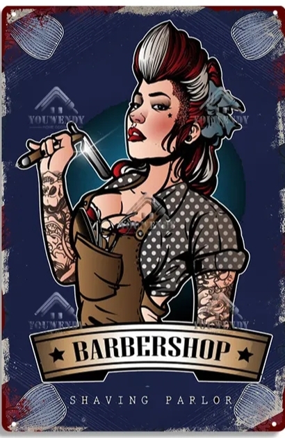 BARBERSHOP PLACA METAL DECORATIVA 20X30CM BARBER GIRL