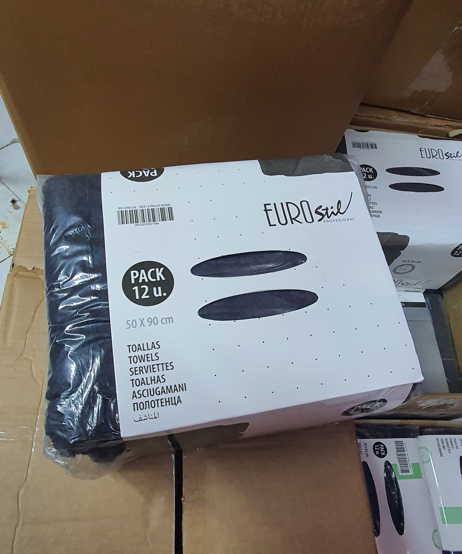 EUROSTIL PACK 12 TOALHAS 100% ALGODAO NEGRA 50X90 CM  380GRS  02901/50