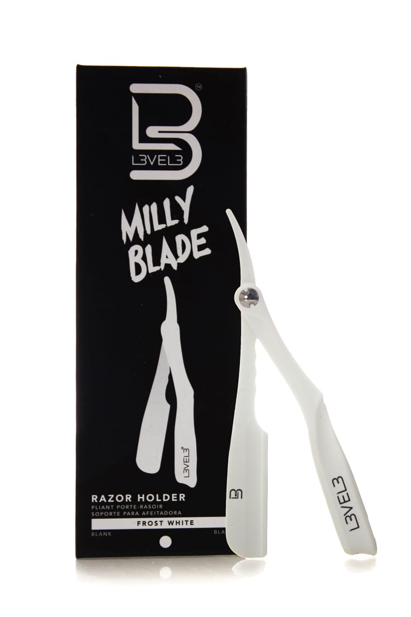 Suporte para lâmina de barbear L3VEL3 embalagem preta e suporte branco