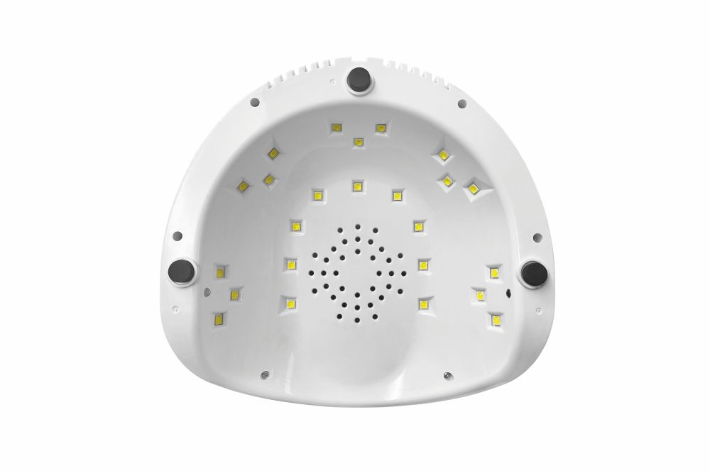 Dispositivo branco com LEDs e pés de suporte pretos