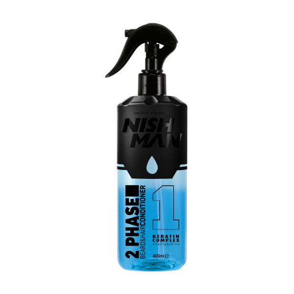 Spray de cabelo azul com tampa preta e texto na embalagem