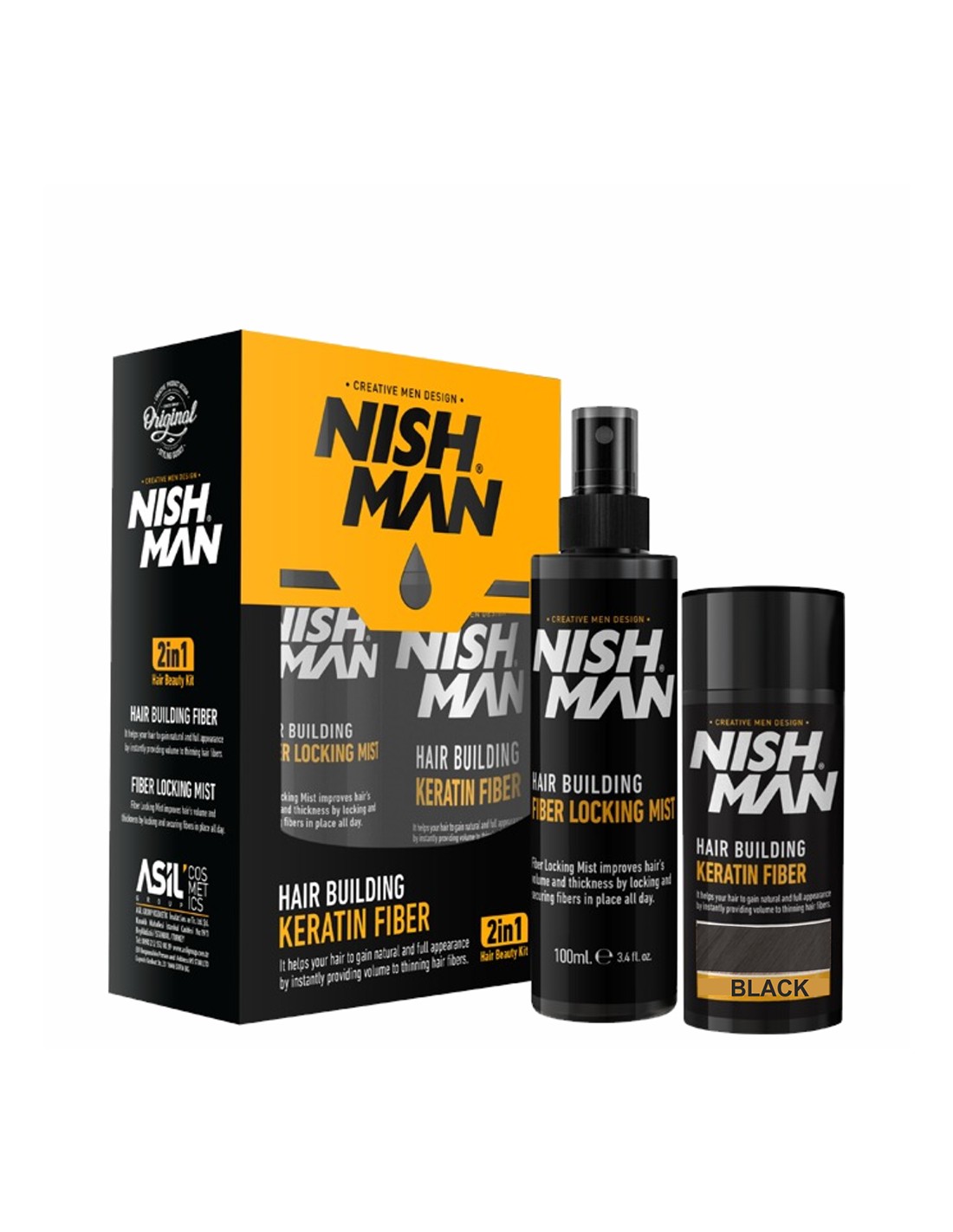 NISHMAN KERATIN FIBERS BLACK / PRETO + SPRAY FIXADOR NMN-160-BLA