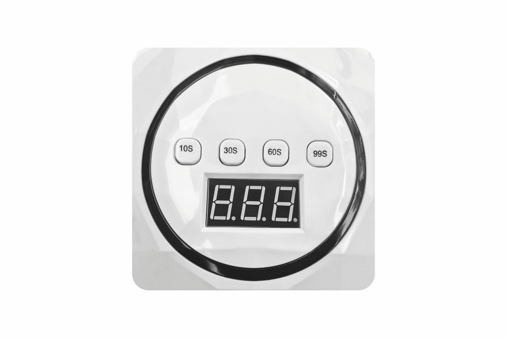 Painel digital branco com botões de temporizador e visor digital
