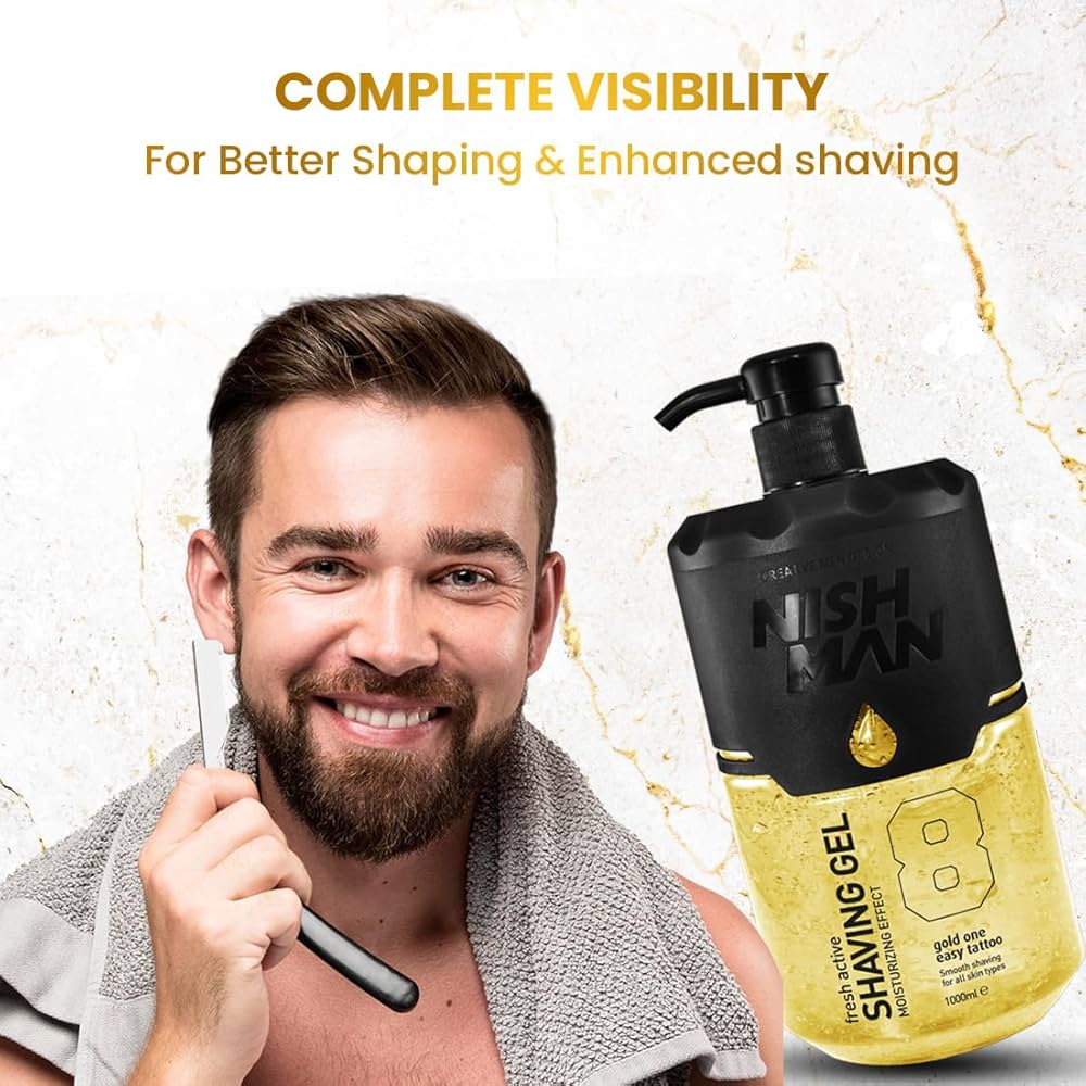 NISHMAN SHAVING GEL DE BARBEAR COM DOSEADOR GOLD OURO N8 1000ML  NMN-114-08