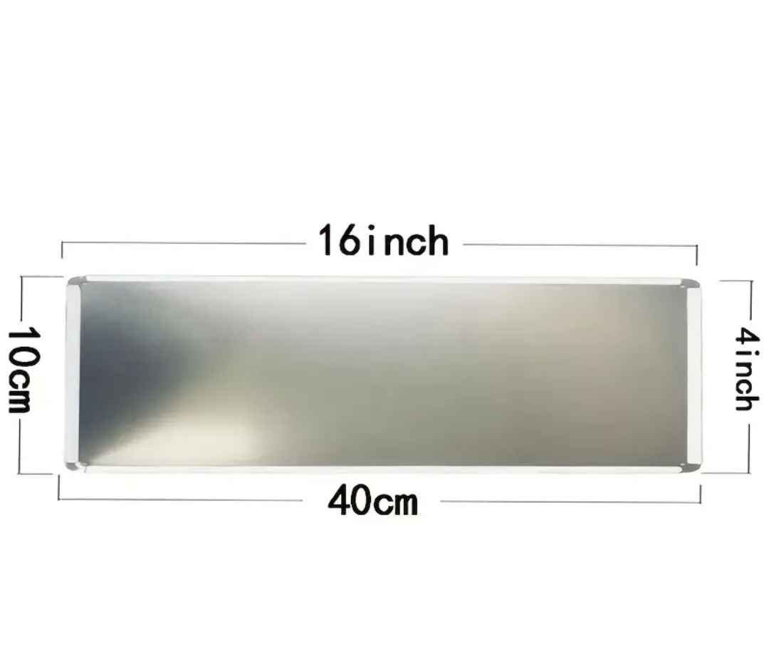 Prato retangular metálico com medidas indicadas