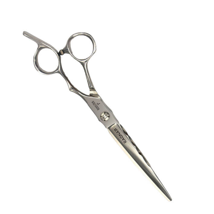 Tesoura profissional prateada com textos Royal Art e Japan