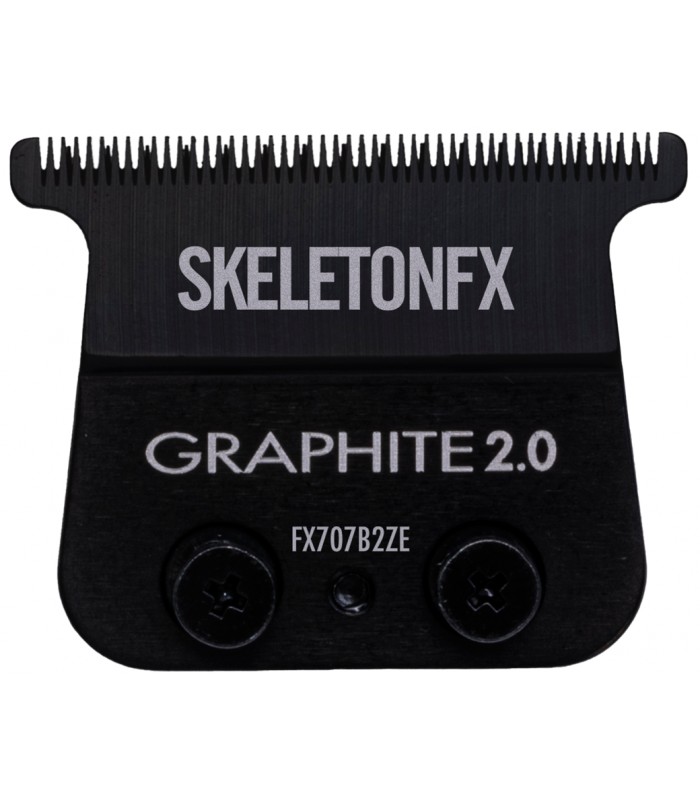 Lâmina preta para máquina de cortar cabelo com textos SKELETONFX e GRAPHITE 2.0