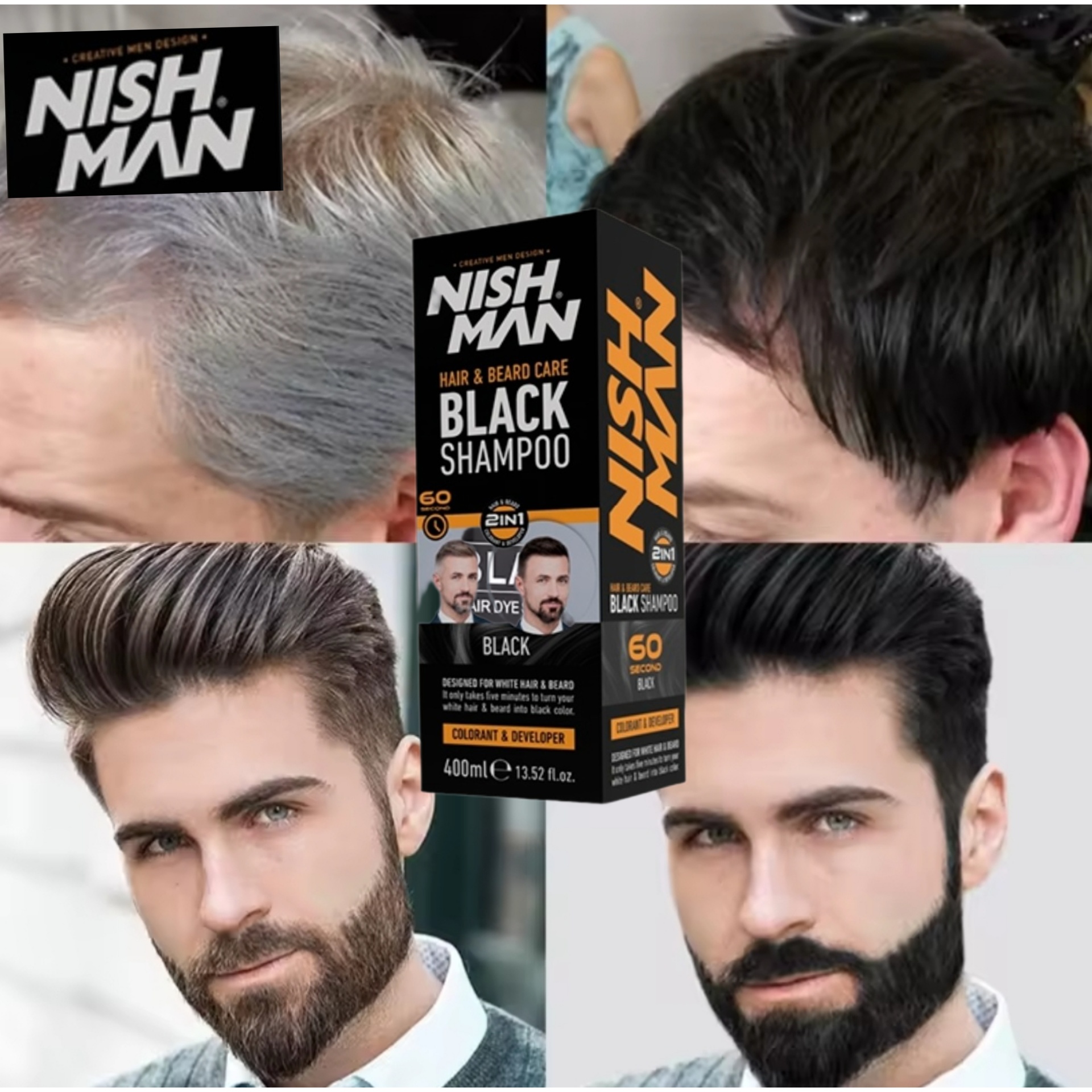 NISHMAN BLACK SHAMPOO CABELO E BARBA PROGRESIVO SEMI-PERMANENTE NMN-194-400