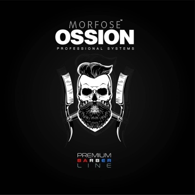 Logotipo MORFOSE OSSION PROFESSIONAL SYSTEMS com caveira estilizada e navalhas em fundo preto