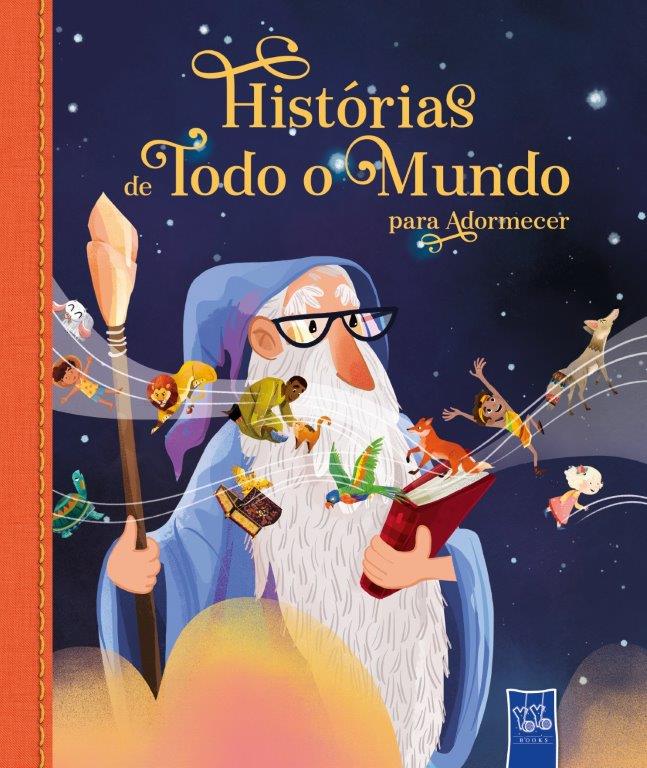 Capa de livro ilustrada com velho de barba branca e título 'Histórias de Todo o Mundo para Adormecer'