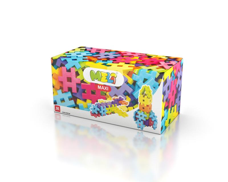 Caixa colorida de brinquedo MELI MAXI com peças em formato de hashtag