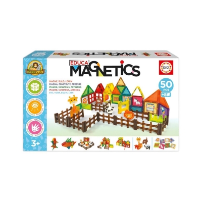 Caixa do jogo Educa Magnetics Parkzoo com 50 peças magnéticas coloridas
