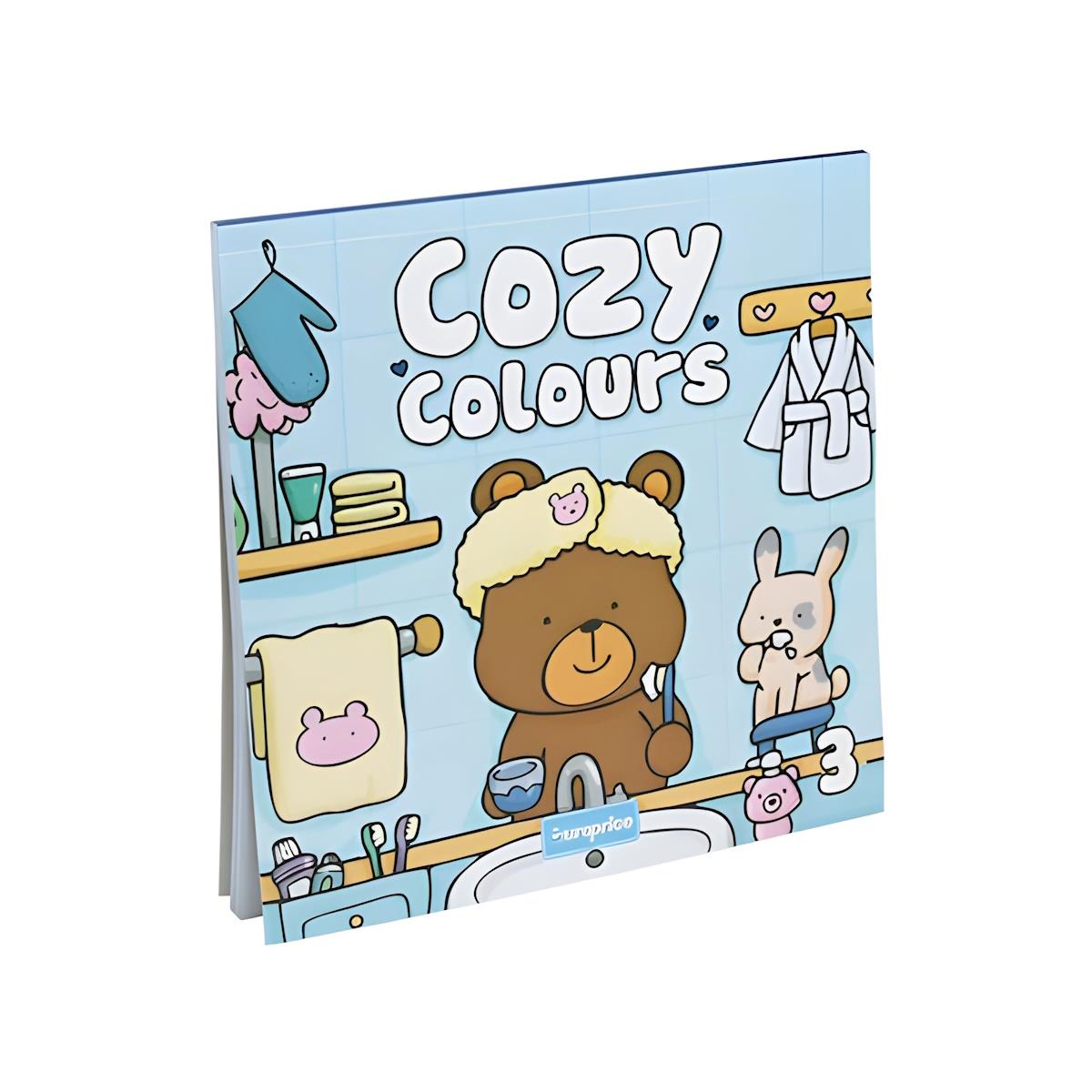 Livro infantil com capa ilustrada de urso e coelho na casa de banho