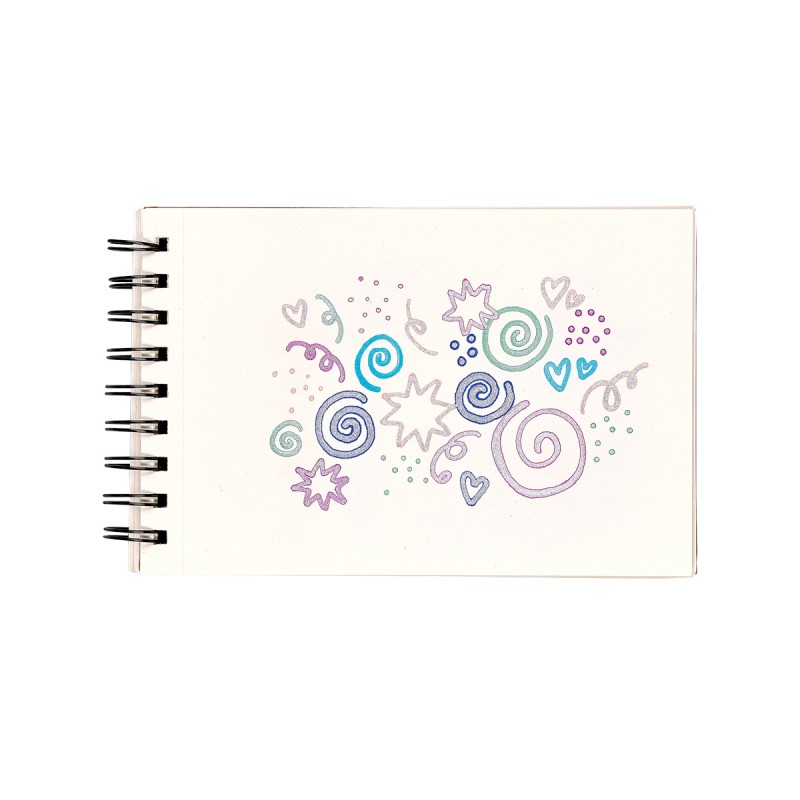 Caderno de espiral com capa decorada por desenhos coloridos