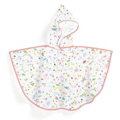 Poncho de banho para bebé branco com padrão colorido e borda rosa