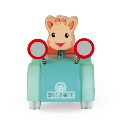 Brinquedo de girafa em madeira verde água e bege