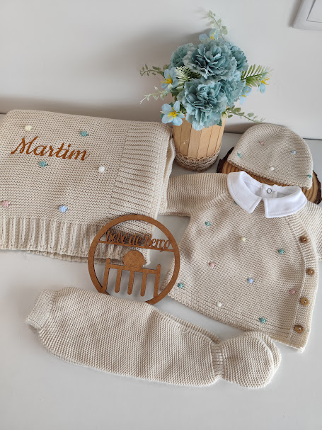 Conjunto de Malha 3 Peças com Gorro