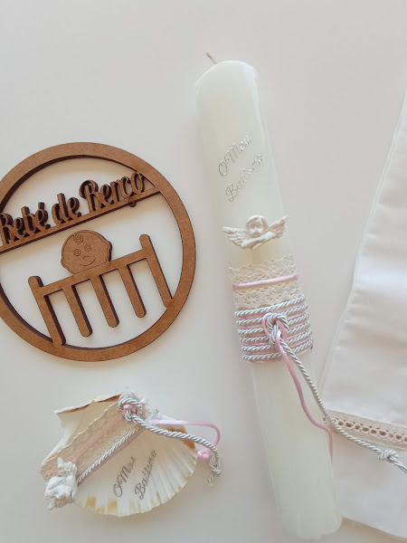 Conjunto Batismo Rosa Concha Toalha e Vela - Rosa