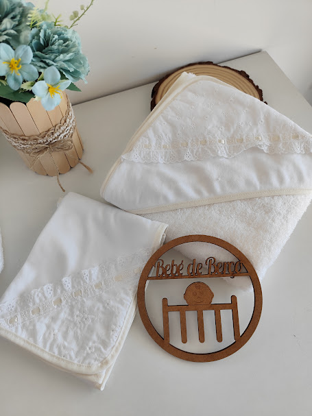 Toalha Banho com capuz e Fralda - Tema Ternura