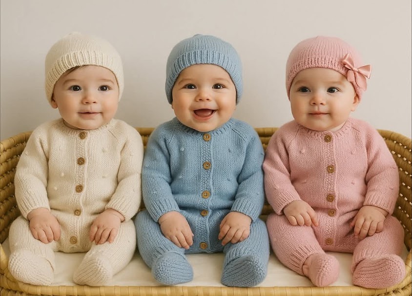 Macacão Pipocas de malha com gorro e carapins