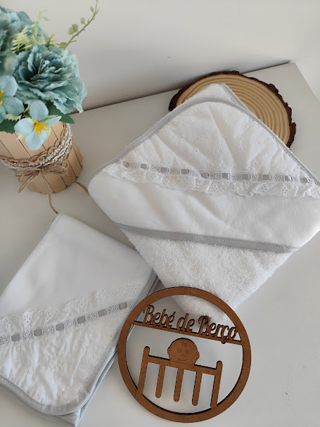 Toalha Banho com capuz e Fralda - Tema Ternura