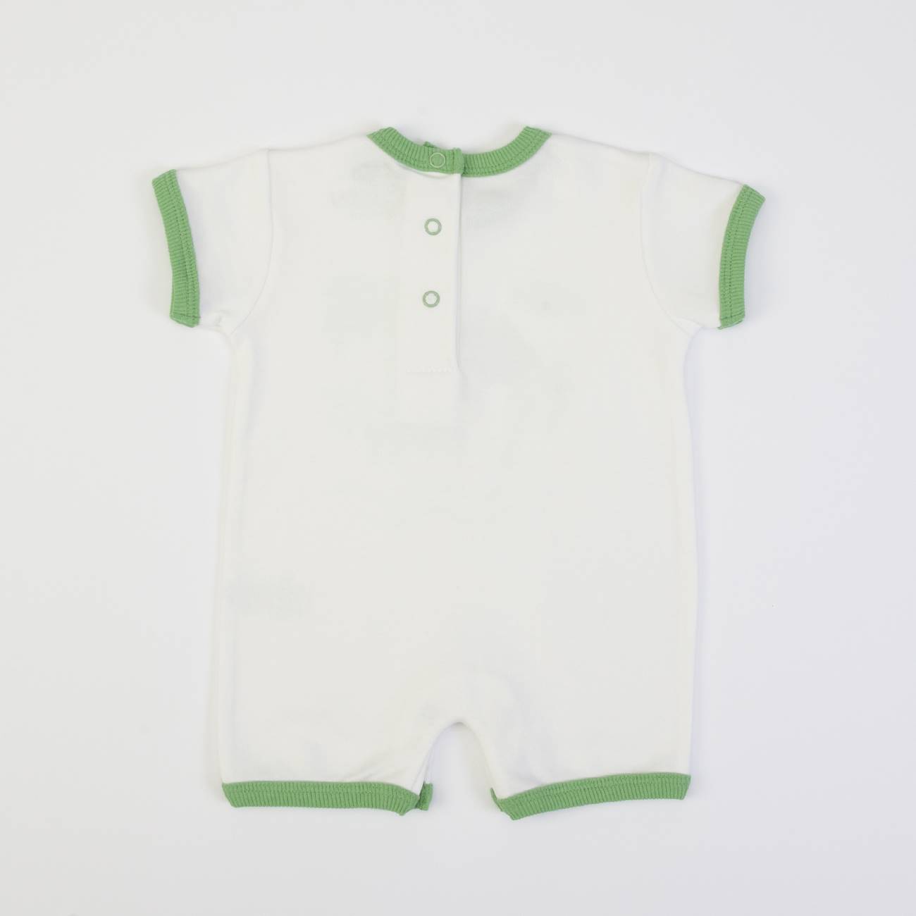 Macacão bebé branco com detalhes verdes