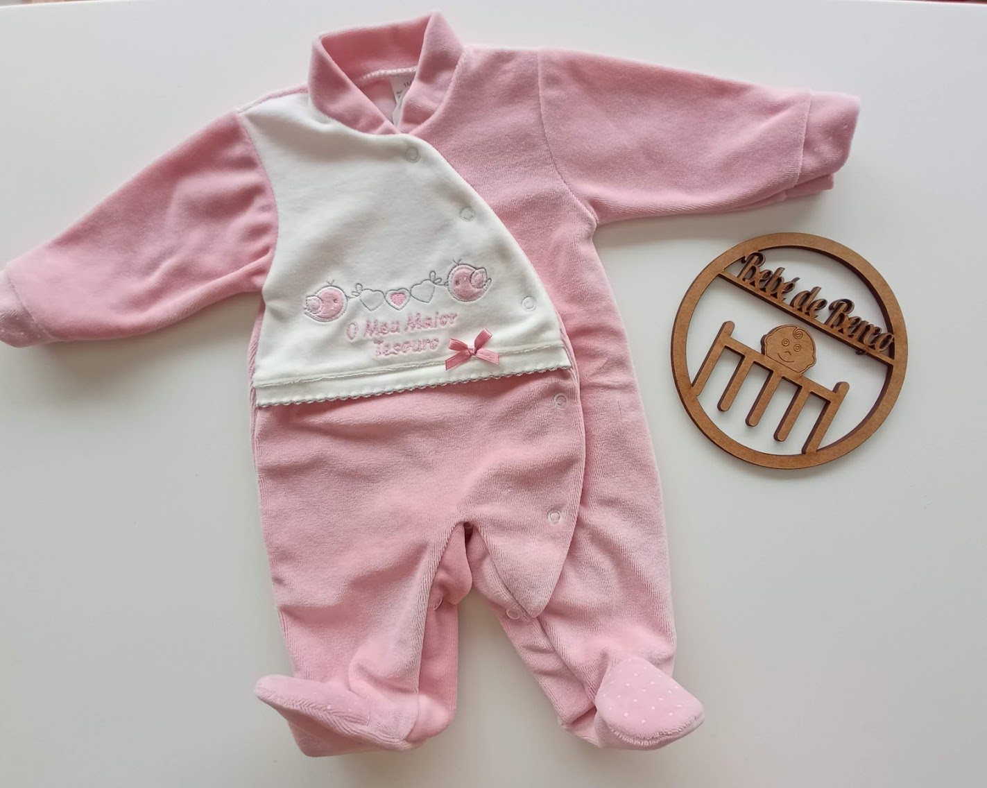 Babygrow Veludo  Passarinhos " O meu maior tesouro"