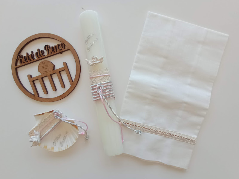 Conjunto Batismo Rosa Concha Toalha e Vela - Rosa