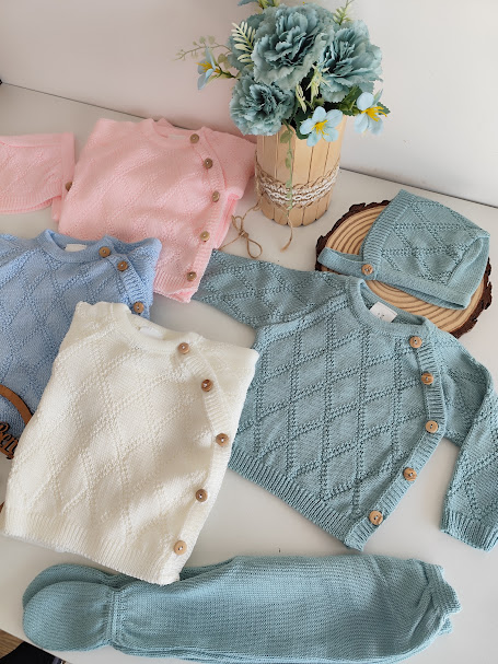 Camisola, calça e gorro em malha fina - Ultimo Rosa Bebé!!!