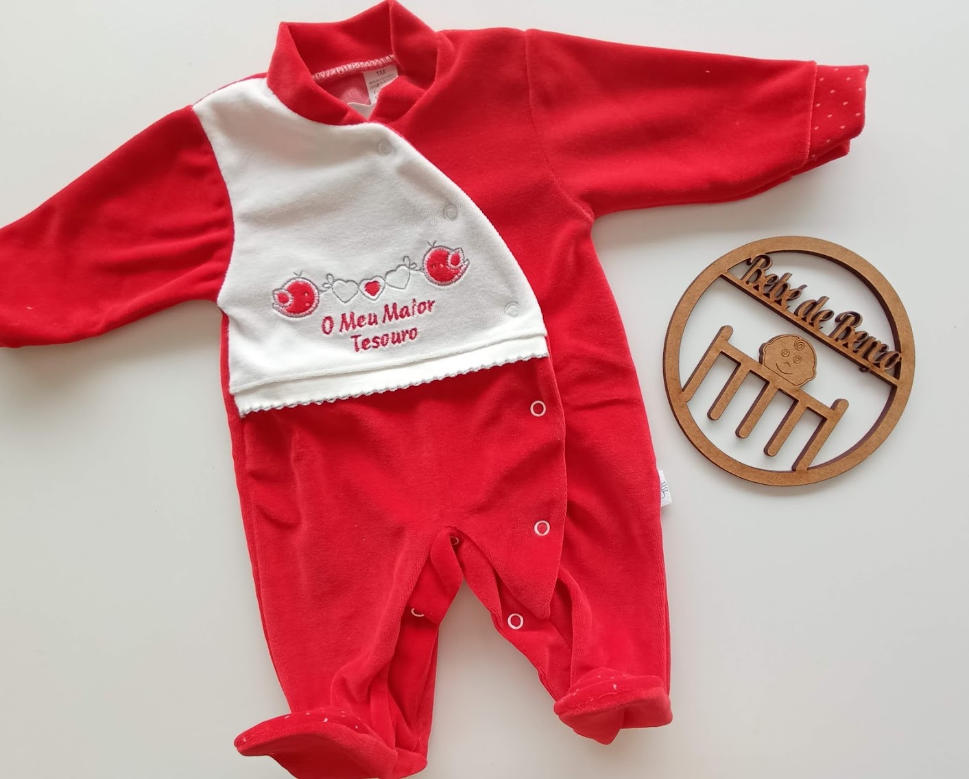 Babygrow Veludo  Passarinhos " O meu maior tesouro"