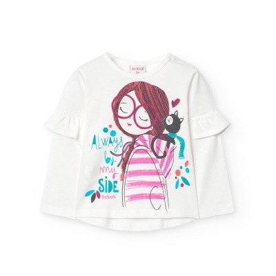 Camisola branca infantil com ilustração colorida e texto