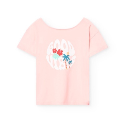 Camiseta malha elástica para menina flamingo