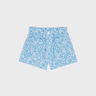 Calção Sarja flores azul